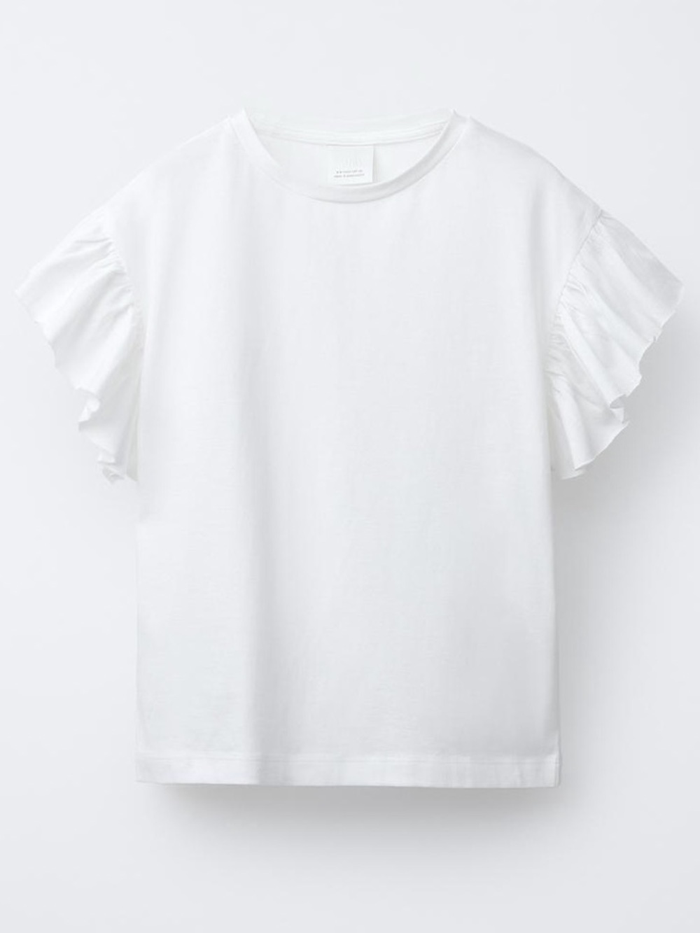 ZARA White Ruffle Sleeve 100% Cotton Tee